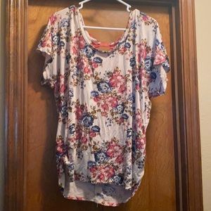Tempted 1XL cream floral blouse